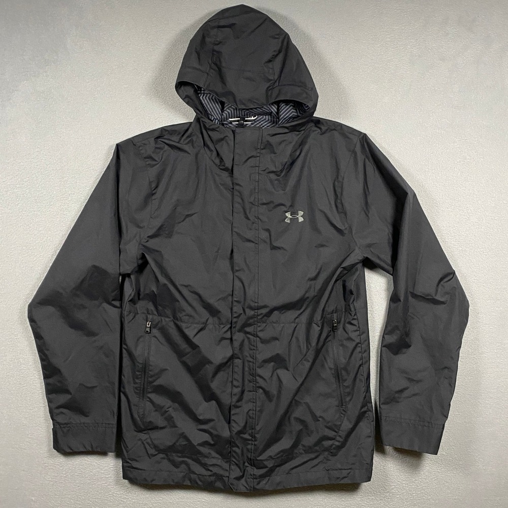 Under Armour Storm Jacket Men's M Black Waterproof Hooded Rain ColdGear Full Zip